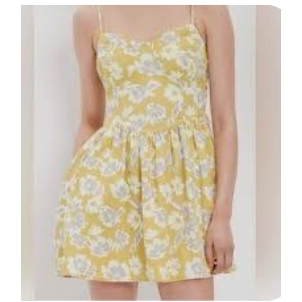 American Eagle Yellow Lavender Floral Bustier Mini Dress Size M Smocked Back